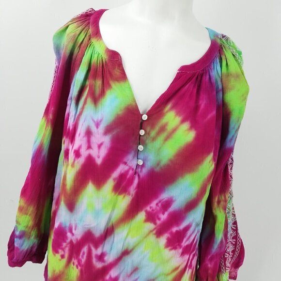 Tie-Dye Peasant Top Size M Embroidered Hippie Boho Shirt Merona OOAK - Picture 9 of 12